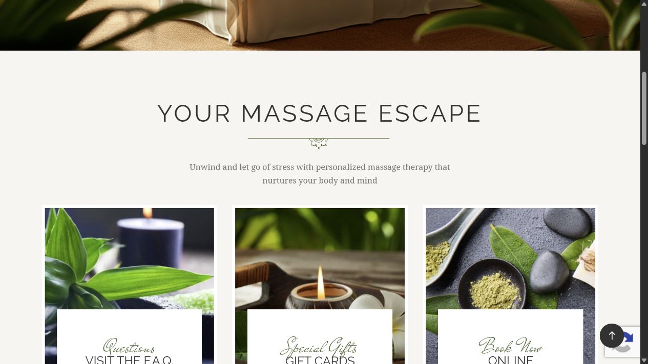 Massage Escape PDX website showing a calm massage services presentation